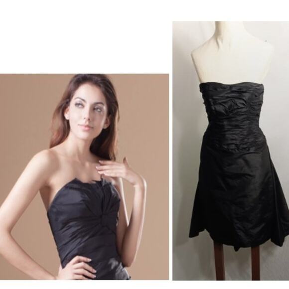 Rickie Freeman for Teri Jon Formal Mini Dress Sz 2 BLACK SILK Strapless Wedding - Picture 3 of 15